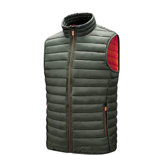 Chaleco Abrigador Warmer Gilet Mens Down Puffer Vest Stand Collar acolchado chaleco abrigos Cazadora Acolchada(Grün,XL)