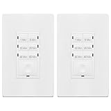 ENERLITES 1-Hour Light Switch Timer, Countdown Wall Timer for Bathroom Fans, Heaters, No Neutral Required, 1-5-10-20-30-60 Min, 120VAC 800W, UL Listed, HET06-J6-W, White, 2 Pack