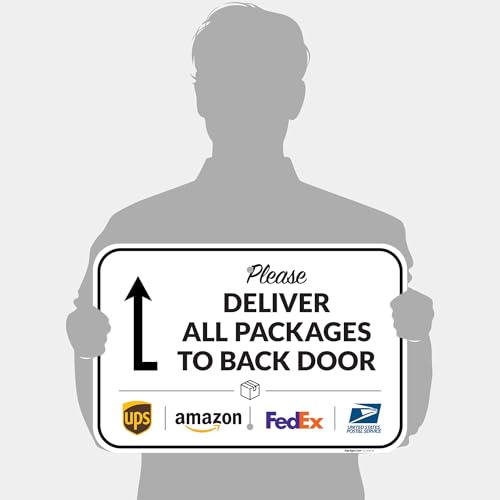 Image of Package Delivery Sign, Delivery Instructions All Package To Back Door Sign, 12x18 Inches, Rust Free .063 Aluminum, Fade Resistant, Made in USA