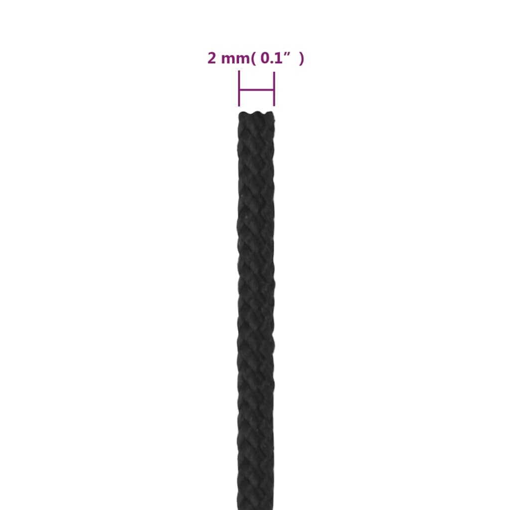 Corde d'Amarrage de Bateau, Corde de Levage en Bobine pour Transport Séchage du Linge, Résistant à la Déchirure, Noir Complet 2 mm x 250 m Polypropylène