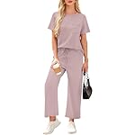 WIHOLL 2 Piece Sets for Women Casual Summer Travel Vacation Outfits Short Sleeve Wide Leg Crop Pants Lounge Sets - Image 3