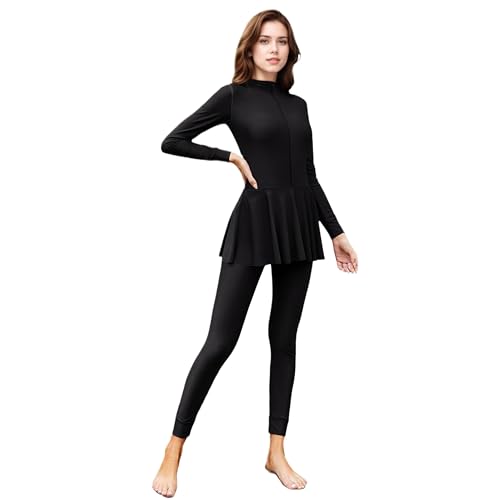 Maxmana Secret Burkini Swimsuits for Women Muslim Long Sleeve Built-in Bra Swimming Tops Swimming Pants Full Cover Swimwear (UAE/KSA Alpha XL Regular Regular Black)