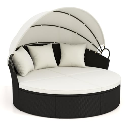 RELAX4LIFE Outdoor Round Daybed with Canopy