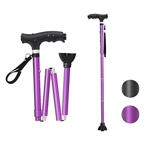 BeneCane Walking Cane Folding Cane Adjustable Walking Cane for Men Women Seniors LED Light Fold-up Lightweight Sturdy Portable Walking Stick - Balancing Mobility Aid - Comfortable Handles (Purple) Cover