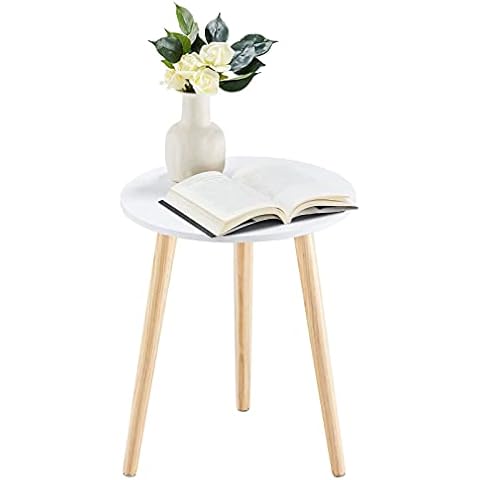 APICIZON Round Side Table, Coffee End Table for Living room, Bedroom, Small Space, Wooden Bedside Table, Easy Assemble, 42(D) x 51(H) cm, White and Oak Cover