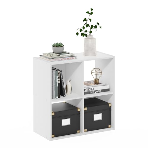 Furinno PELLI Étagère, Étagère 2X2, Meuble De Rangement Cubique, 29,5 X 61,5 X 61,5 Cm, pour Salon, Chambre, Bureau, Blanc