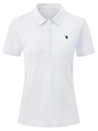 YSENTO Damen Golf Poloshirt Kurzarm Polohemd Dry Fit(Weiß,L) | Schnelltrocknend Atmungsaktiv Sport Tennis Lady-Fit T-Shirts