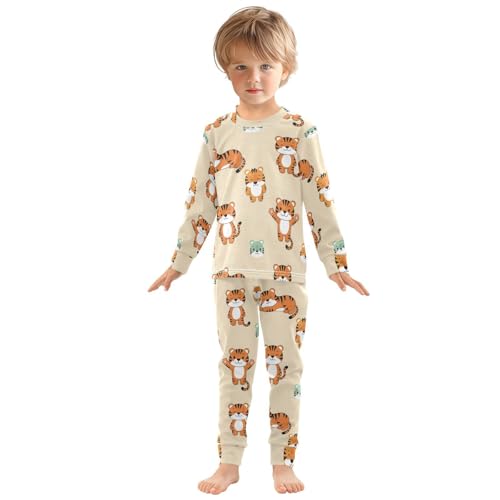 Pajama Sets Long Sleeve Cute Tiger Pattern Prints Soft Comfy Sleepwear 2 Piece PJS 3-8T2