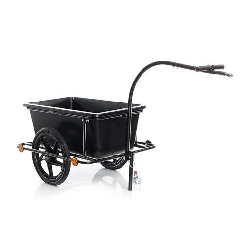 Wiltec Fahrrad Lastenanhänger 158x69x51 cm bis 80 kg, Fahrradanhänger mit 90 L Transportwanne, Kupplung und Luftreifen, Handwagen Anhänger für Fahrrad