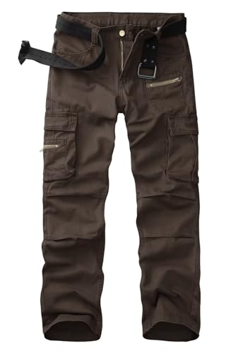AKARMY Cargo Pants for Men Casual Outdoor Cotton Hiking Y2K Work Pants with Multi Pockets 8612 Brown 32
