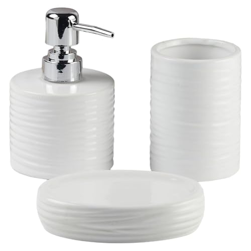 Image of SaSaSa Ceramic Bathroom Accessories Set of 3 Modern Bath Set with Soap Dispenser & Toothbrush Holder, Elegant Home & Gift Idea, Multicolor (11139)