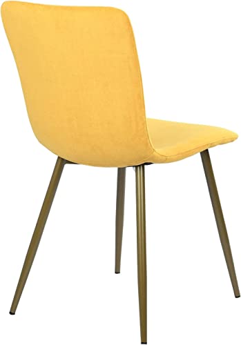 Furniturer Set Of 4 Scandinavian Comfy Fabric Seat Accent Sturdy Metal Gold Legs For Kitchen Living Bed Room Dining Chairs, Yellow #TOP5