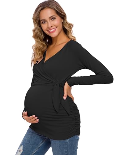 Love2Mi Damen Stillshirt Kurzarm & Langarm Umstandsshirt Umstandsmode V-Neck Schwangere Nursing Tops