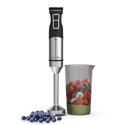 UNIVERSALBLUE Batidora de Mano 700W con Turbo y Cuchillas de Acero Inoxidable – 9 Velocidades, Motor DC Silencioso - Pica y Tritura Hielo y Fácil de Limpiar – Diseño Ergonómico y Elegante