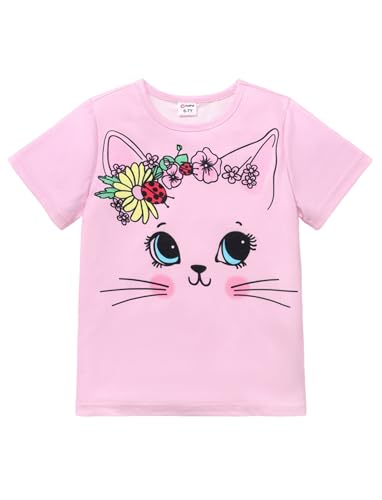 PATPAT Girls Summer Outfits Cute Crop Tops for Girls Crewneck Tees Fashion Tie Dye Shirt Cartoon 10-11