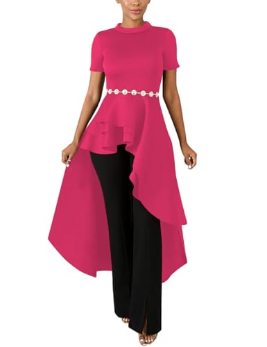 Image of Lrady Womens Casual Shirt Dress High Low Irregular Ruffle Hem Blouse Asymmetrical Peplum Long Tunic Tops