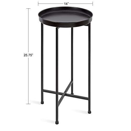 Image of Kate and Laurel Celia Round Metal Foldable Accent Table with Tray Top, Black