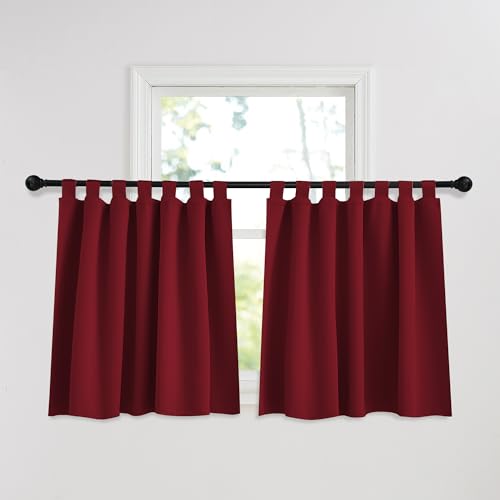 PONY DANCE Rideau Occultant Cuisine a Pattes pour Petite Fenetre Chambre Moderne, L 140 x H 120cm Panneaux Courts Lumineux Bloquer Brise-Vue Opaque, Rouge, 2...