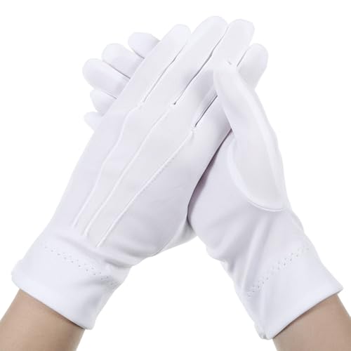 HJZHII White Uniform Gloves Cotton Gloves for Men White Parade Formal Cloth Gloveses with Snap Cuff Formal Tuxedo Costume for Police Server Funeral Tuxedo Guard