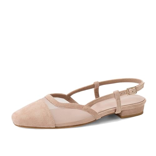 Image of MICIFA slingback flats for women, Round Toe Low heel Sandals Fashion Splicing Dress Shoes for Women