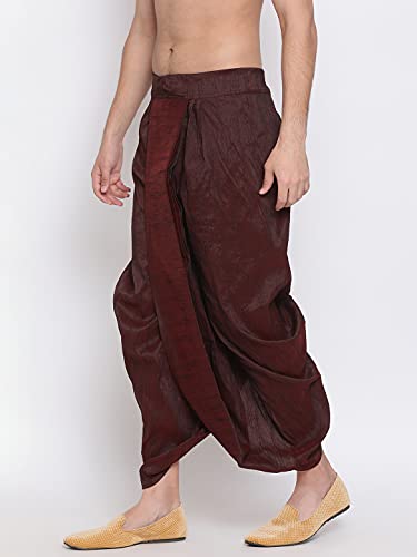 Image of VASTRAMAY Men's White Silk Blend Readymade Elastic Traditional Dhoti - Comfortable Pre-Stitched Dhoti for Weddings, Festivals, and Special Occasions