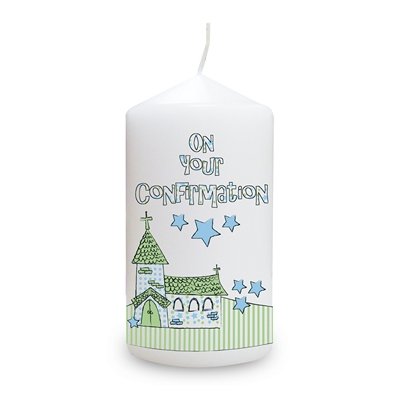 Blue Confirmation Church candle personalised gift