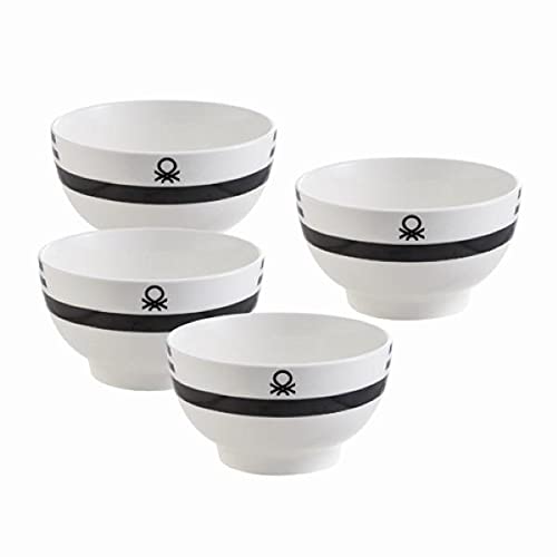 United Colors Of Benetton- Be115 Set 4Pcs Bols 650Ml New Bone China Diseño Logo Estampado Negro Casa Benetton, Loza