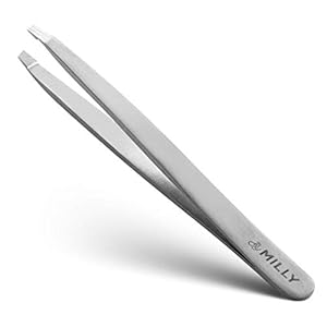 Professional Slanted Tweezers for Women & Men | High Carbon Stainless Steel Sharp Tweezers | Tweezers for Women Facial Hair Plucking, Hand-Filed & Aligned Precision Slant Tips – Silver