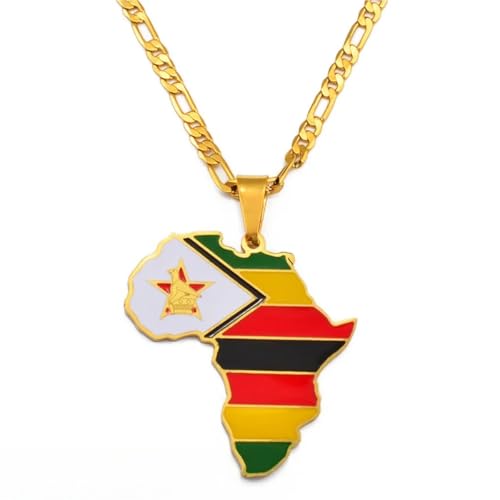 Hdyrpex Africa Map Pendant Necklace For Men Women African Symbols Stainless Steel Pendant Necklace (Zimbabwe 60cm)