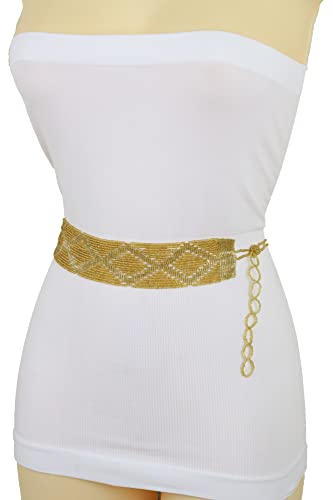 TrendyFashionJewelry Women Bohemian Fashion Wrap Tie Beaded Waistband Belt Waist Hip Gold Color Beads Size M L3