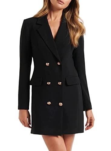 futurino Women Blazer Set Solid Color Long Sleeve Notch Lapel Double Breasted Button Blazer Dress with Pockets