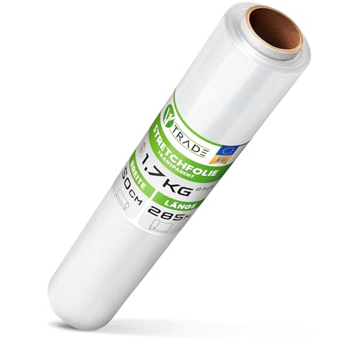 V1 TRADE Stretchfolie 500mm Transparent Strechfolienrolle - Wickelfolie - Handstretchfolie 285m/50cm Verpackungsmaterial - Verpackungsfolie - Folie Für Möbel - Folien Für Umzug - Umzugsfolie