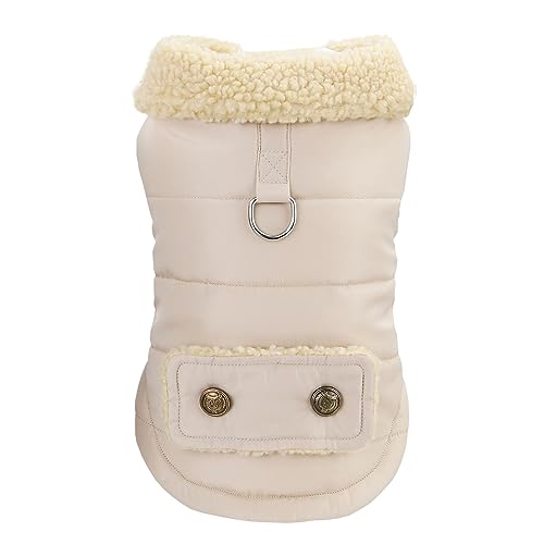 Izefia Dog Coat for Small Dog Cold Weather Windproof Jacket Warm Sweater Winter Thick Clothes Fleece Collar Nordic Style Medium Cat Khaki M - Image 3