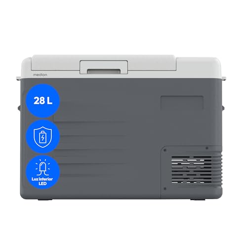 MEDION Nevera portátil con compresor 28 L, mini frigorífico eléctrico, 12 V 24 V 230 V adaptador coche camión camping barco festival, MD370027