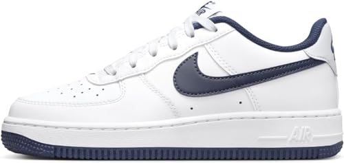 Nike Air Force 1 Big Kids' Shoes (FV5948-104, White/Midnight Navy-Football Grey) Size 4.5