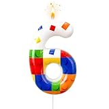 laackys Building Block Numbers 0-9 Birthday Cake Candles Digital Birthday Candles, Digital Building Block Candles, Cake Decorations, Suitable for Building Block Theme Parties (6)