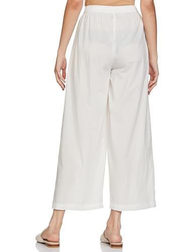 Image of Pack of 1 Stylish & Comfortable Rayon Cotton Straight Cut Wide Legs Palazzo Trousers for Women /Knitted Rayon Cotton Ethnic Palazzo White
