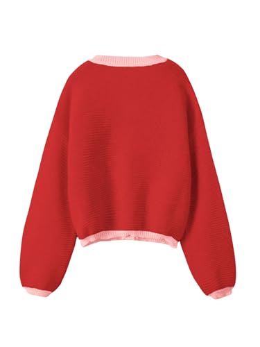 SHENHE Women's Strawberry Pattern Open Front Bishop Sleeve Casual Cardigan2