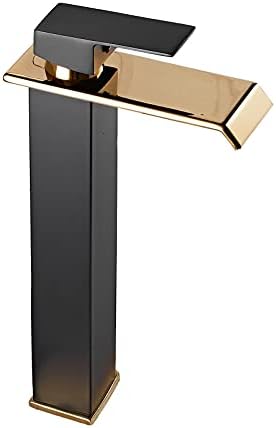 Bathroom Vessel Faucet Black Gold Waterfall One Hole Bowl Sink Faucet Bathroom Faucets Tall Single Handle Bath Vanity Lavatory Deck Mount Supply Lines Hose Commercial