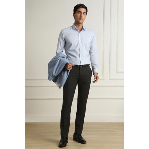 Image of Van Heusen Men's Mid Rise Slim Fit Durapress Flat Front Trousers | Superior Comfort | Auto-Flex Waist Band | Soft Touch