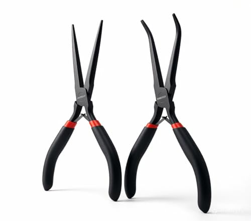 WISEUP Mini-Spitzzangen-Set 15 2 cm 2-teilig kleine lange Reichweite gebogene Spitzzange für Schmuck DIY Handwerk Reparatur und Drahtwicklung