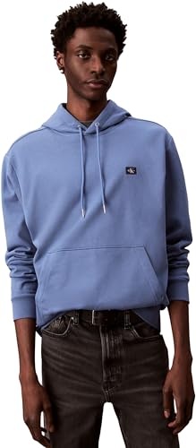 Calvin Klein Uomo Felpa Terry Badge con Cappuccio, Blu (Dull Nile Blue), S