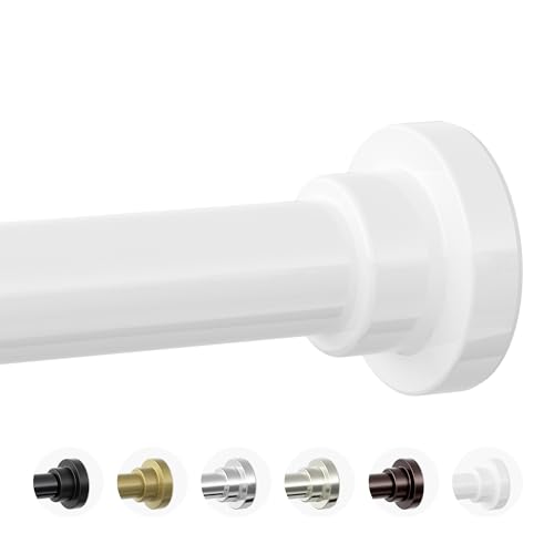 Image of Mcrbeay Shower Curtain Rod, 1 inch Diameter Heavy Duty Tension Shower Rod, Non Slip Adjustable 28-102 inch No Drilling Shower Curtain Rods Spring Tension For Bathroom, Shower Stall, No Rust, White