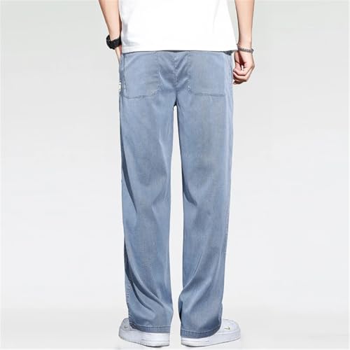 Men's Summer Thin Baggy Jeans Fabric Soft Drape Pants Elastic Drawstring Male Straight Denim Trousers4