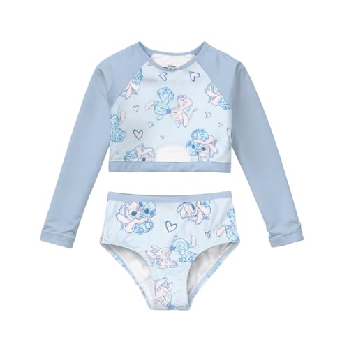 Image of Disney Lilo & Stitch Girls 2-Piece Swimsuit Set, Long-Sleeved Rash Guard and Bikini Bottoms, Quick-Drying Swimwear for Kids