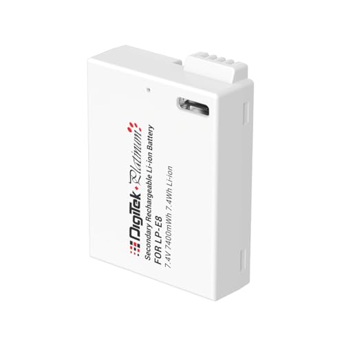 Image of Digitek Platinum (LP-E8 Type C) 1120mAh Li-ion Battery for Canon DSLR Cameras with Type-C Charging Cable, for Canon PowerShot EOS 550D, 600D, 650D, 700D, Kiss X4-X7i, and Rebel T2i-T5i