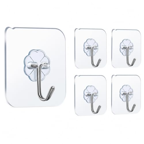 Image of CERLINK Premium Nail Wall Hooks Flower Hooks for Wall Without Drilling, Self Adhesive Hooks for Wall Heavy Duty Strong Nail Free Pack 5