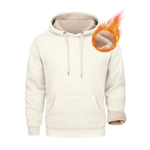 Men Hoodies Pullover Sherpa Lined Long Sleeve Sweatshirt Warm Fleece Hooded Tops Relaxed Fit Fall Winter Clothes2