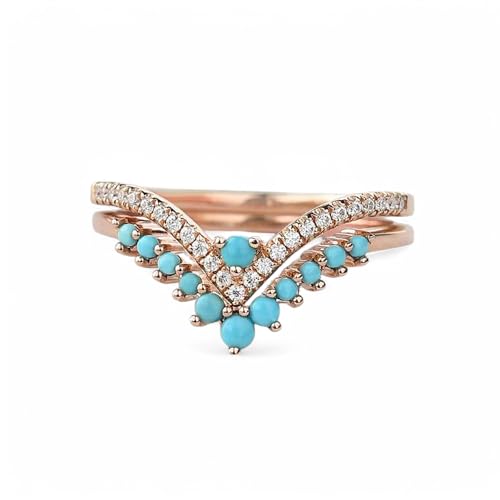 Vintage Turquoise Crown Wedding Band 14K Rose Gold Proposal Ring December Birthstone Women's Day Gift Elegant Bridal Matching Stackable Band BY COSMICJEWELCRAFTS
