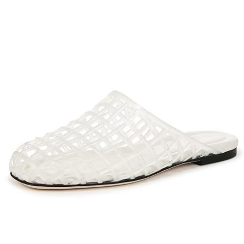 Image of Jelly Shoes for Women Jelly Mesh Flat Sandals Closed Toe Round Toe Slides Flats Slip on Summer Slippers Mules